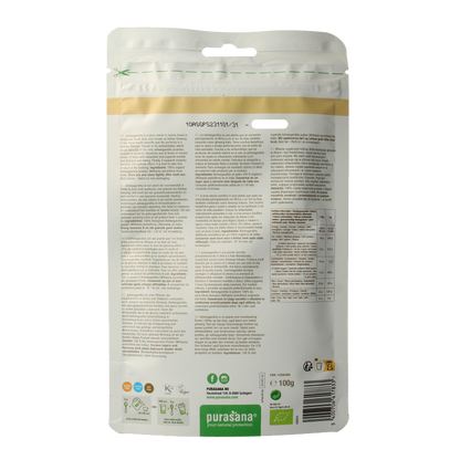 Purasana Ashwagandha poeder vegan bio 100 Gram