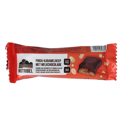 Nutribel Pinda karamel reep melkchocolade bio 40.00 Gram