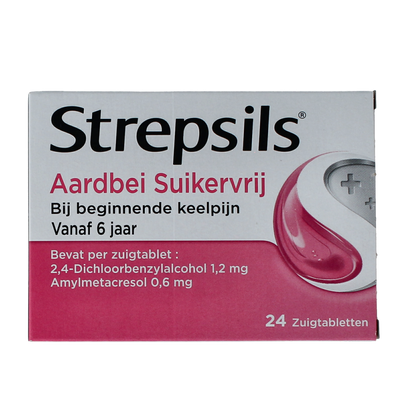 Strepsils Aardbei suikervrij 24.00 Zuigtabletten