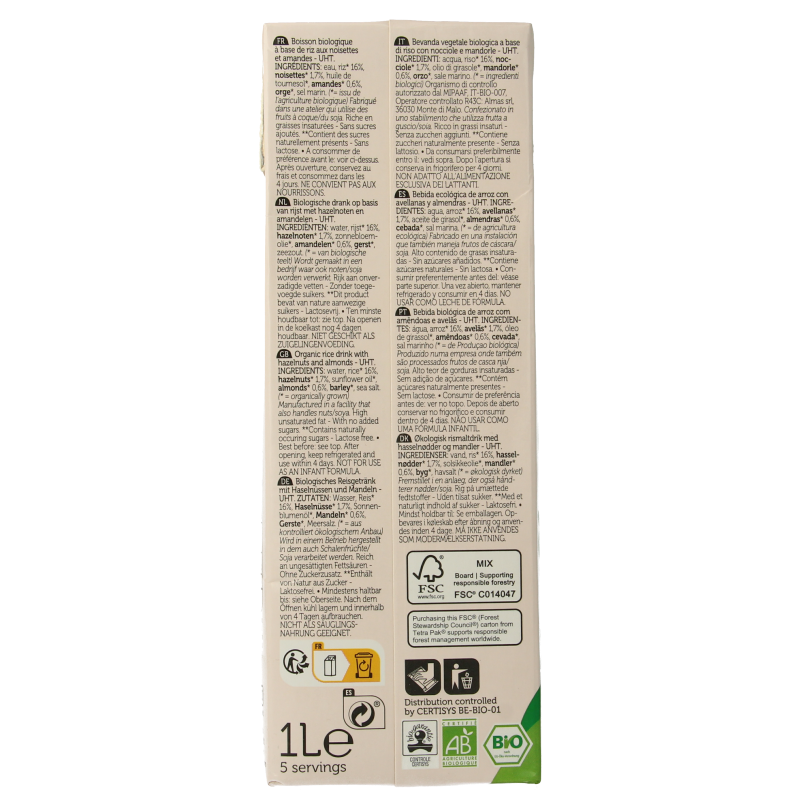 Lima Rice drink hazelnoot amandel bio 1 Liter