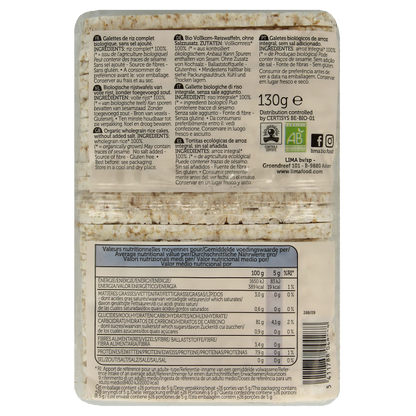 Lima Rijstwafels zonder zout dun recht bio 130 Gram