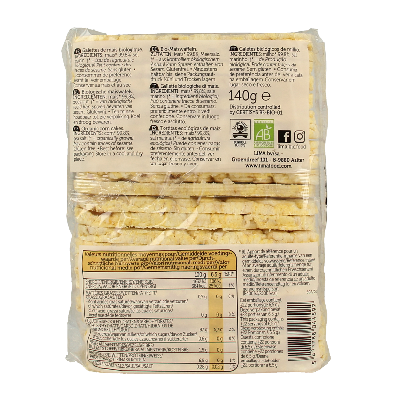 Lima Maiswafels dun rechthoek bio 140 Gram