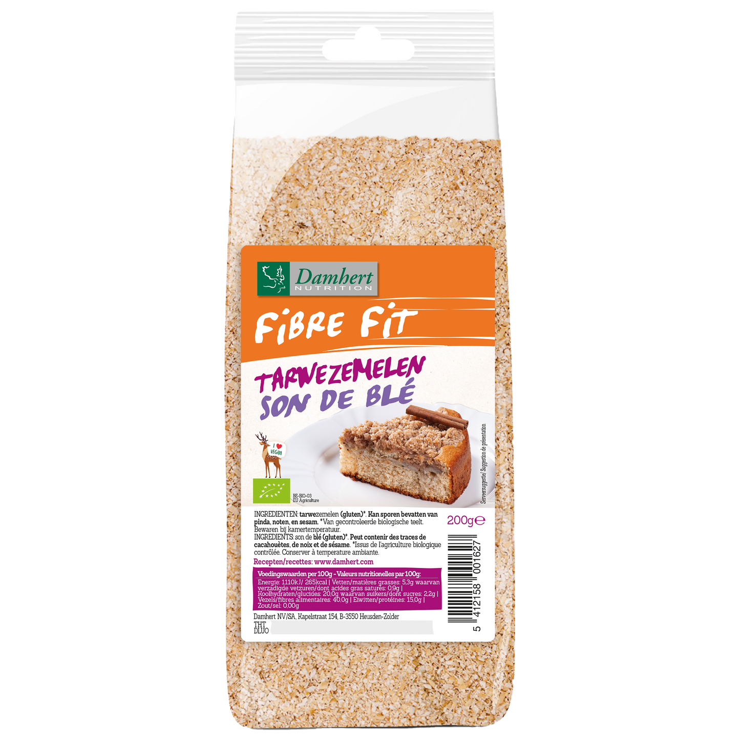 Damhert Fibre fit tarwezemelen bio 200 Gram