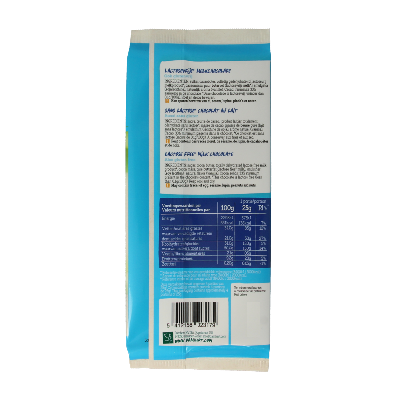 Damhert Chocoladetablet melk glutenvrij en lactosevrij 100 Gram