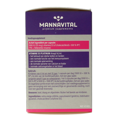 Mannavital Vitamine D3 platinum 90 Capsules