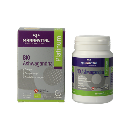Mannavital Ashwagandha platinum bio 60 Vegetarische capsules