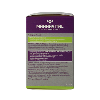 Mannavital Ashwagandha platinum bio 60 Vegetarische capsules