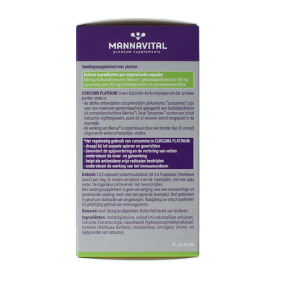 Mannavital Curcuma platinum 180 Vegetarische capsules