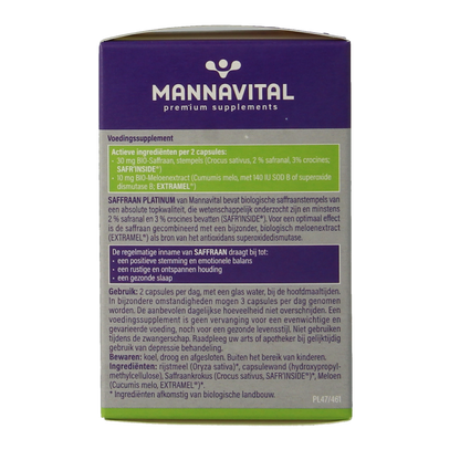 Mannavital Saffraan platinum 60 Vegetarische capsules