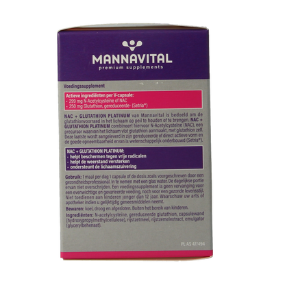 Mannavital NAC + glutathion platinum 60 Vegetarische capsules