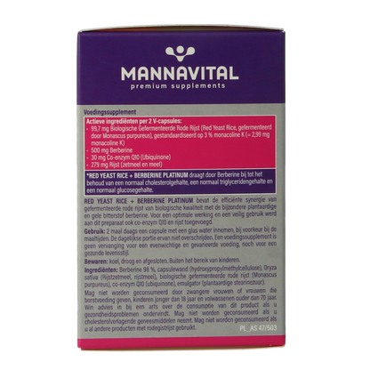 Mannavital Rode rijst + berberine platinum 60 Vegetarische capsules