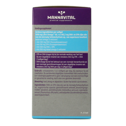 Mannavital Omega-3 algenolie platinum 60 Softgels