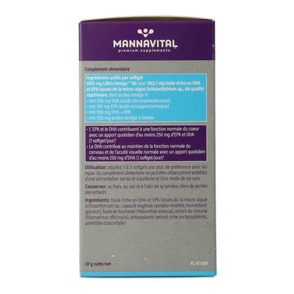 Mannavital Omega-3 algenolie platinum 60 Softgels