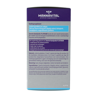 Mannavital Zwarte komijnolie platinum 120 Softgels