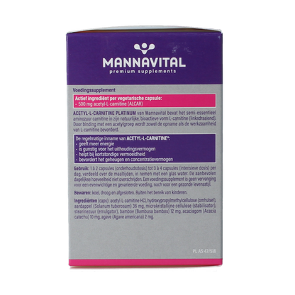 Mannavital Acetyl-L-Carnitine platinum 60 Vegetarische capsules