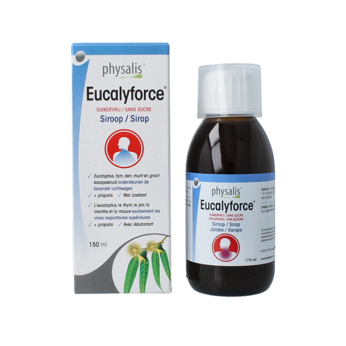 Physalis Eucalyforce siroop suikervrij 150.00 Milliliter