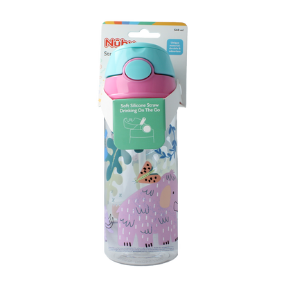 Nuby Beker zacht rietje drukknop roze 540ml 4+ jaar 1 Stuks
