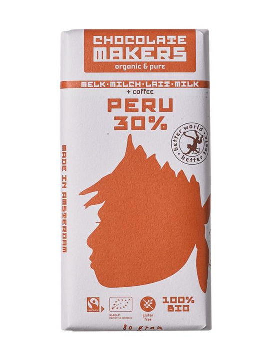 Chocolatemakers Awajun 30% met koffie bio fairtrade bio 80 Gram