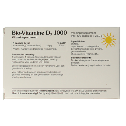 Pharma Nord Bio vitamine D3 25mcg 1000IE 120.00 Capsules