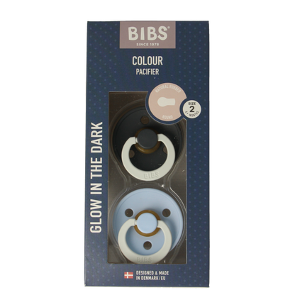 Bibs Fopspeen maat 2 iron/baby blue night 2 pack 2 Stuks