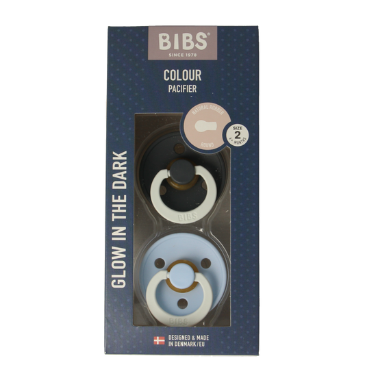 Bibs Fopspeen maat 2 iron/baby blue night 2 pack 2 Stuks