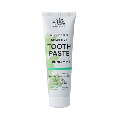 Urtekram Tandpasta sensitive strong mint fluoridevrij 75 Milliliter