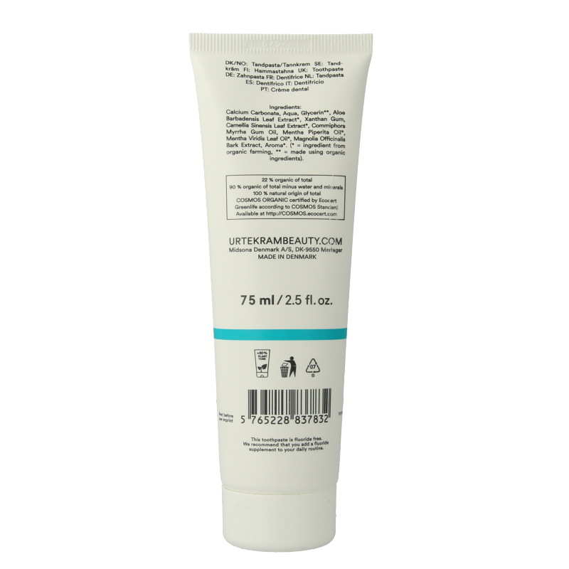 Urtekram Tandpasta munt/groene thee 75 Milliliter
