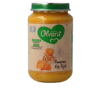 Olvarit Pompoen kip rijst 8M14 200.00 Gram