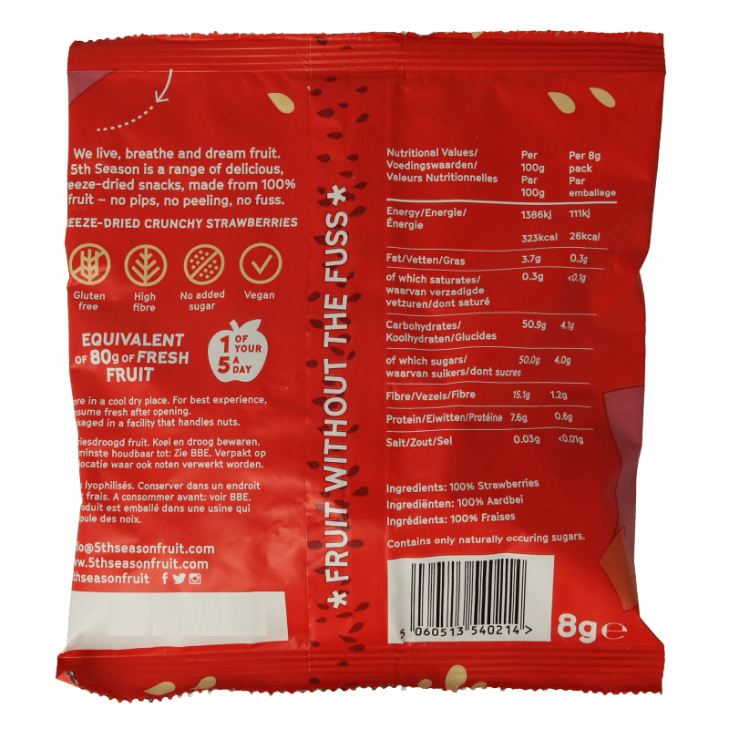 5th Season Freeze dried strawberries 8 Gram - DrogistWereld