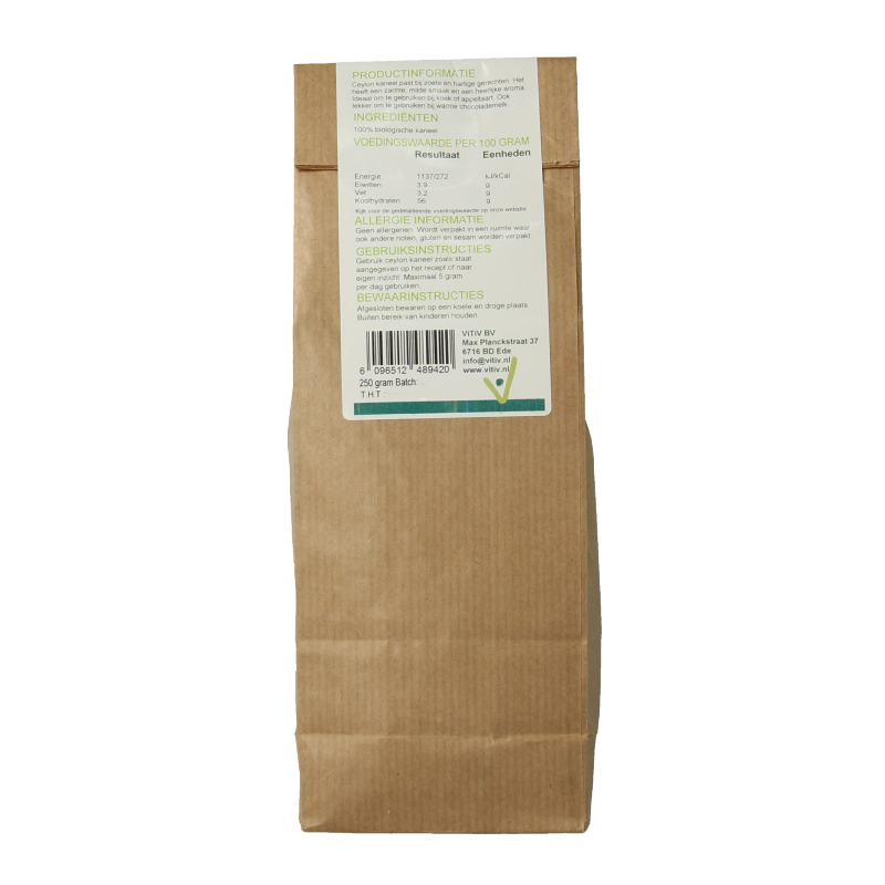 Vitiv Ceylon kaneel bio 250 Gram
