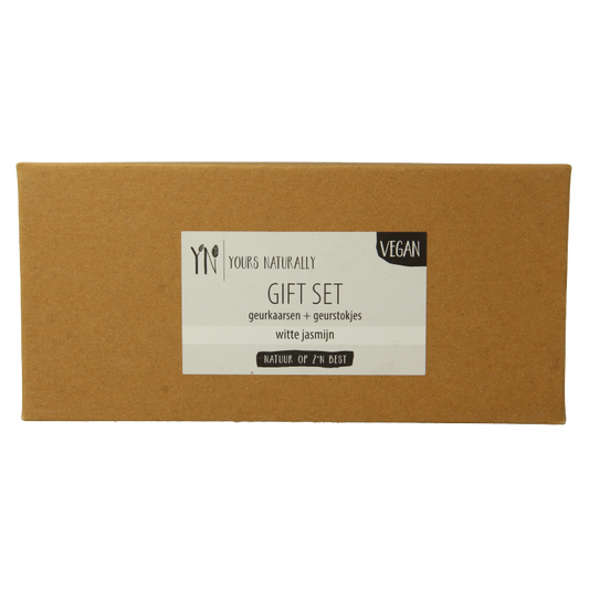 Yours Naturally Giftset 2 geurkaars&1x geurstokjes witte jasmijn 1 Set