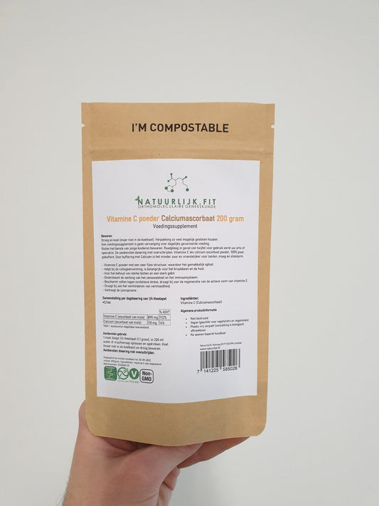 Natuurlijk.fit Vitamine C poeder calcium ascorbaat 200.00 Gram
