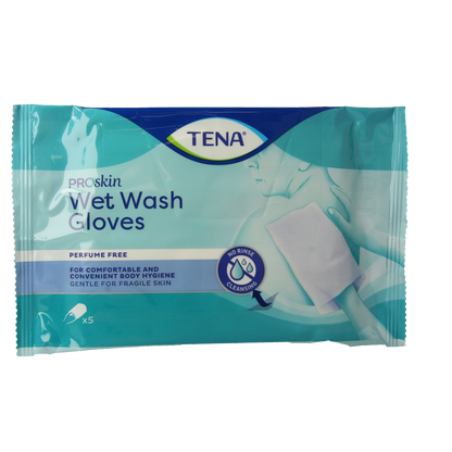 Tena Wet gloves cleans & care lotion no perfume 5.00 Stuks