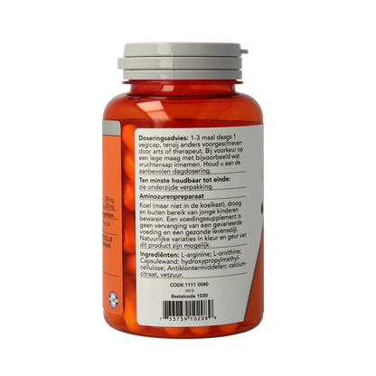 NOW Arginine & ornithine 500 / 250mg 100 Vegetarische capsules