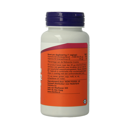 NOW Vitamine D3 1000IE & Vitamine K2 120 Vegetarische capsules