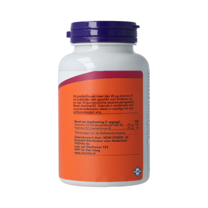NOW Vitamine D3 en K2 - 1000 IE 45 mcg 180.00 Vegetarische capsules