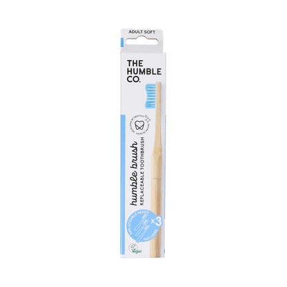The Humble Co Tandenborstel Bamboe + 3 Borstelkop  blauw 1.00 Stuks