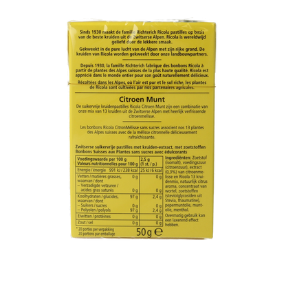 Ricola Citroen munt suikervrij doosje 50.00 Gram