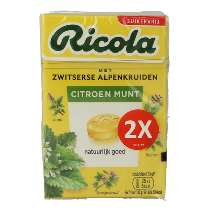 Ricola Citroen munt suikervrij duopak 100.00 Gram