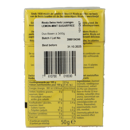 Ricola Citroen munt suikervrij duopak 100.00 Gram