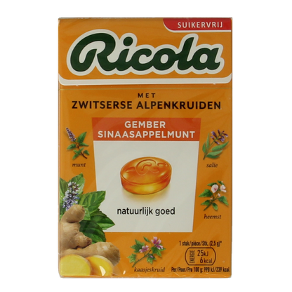 Ricola Gember sinaasappelmunt suikervrij 50.00 Gram