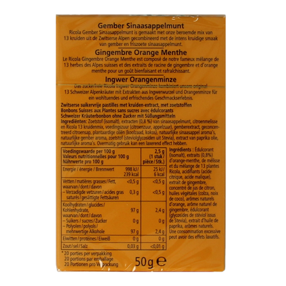 Ricola Gember sinaasappelmunt suikervrij 50.00 Gram