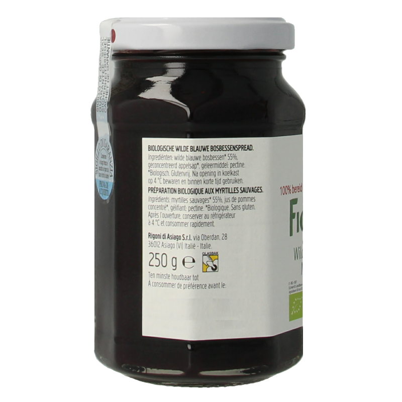 Fiordifrutta Blauwe bosbesjam bio 250 Gram