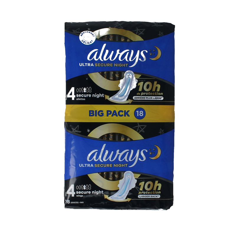 Always Maandverband ultra secure night 18 Stuks