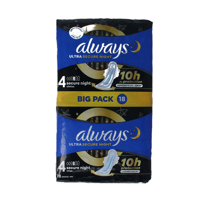 Always Maandverband ultra secure night 18 Stuks