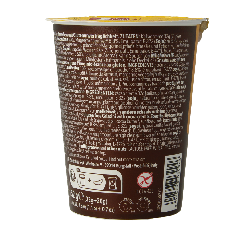 Schar Milly grissini & chocolate sticks glutenvrij 52 Gram