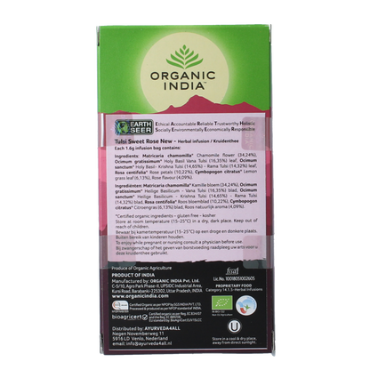 Organic India Tulsi sweet rose thee bio 25 Stuks