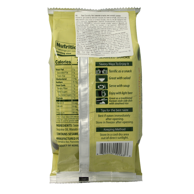 Sea Crunchy Nori zeewier snacks wasabi 10 Gram