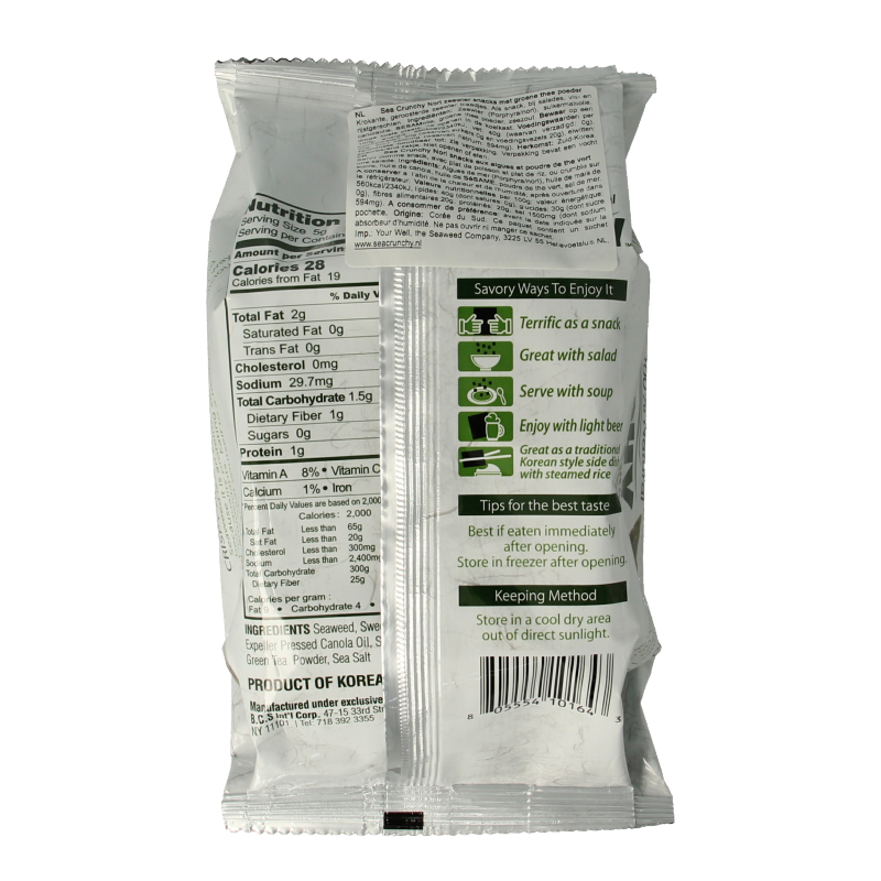 Sea Crunchy Nori zeewier snacks groene thee 10 Gram