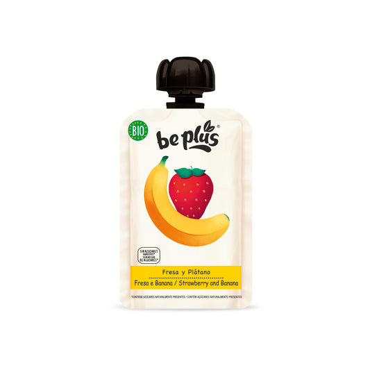 Beplus Knijpfruit 100% strawberry banana bio 100 Gram